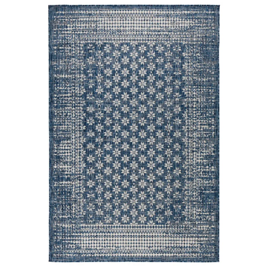 Pearl Blue Floral Polypropylene Large Rug