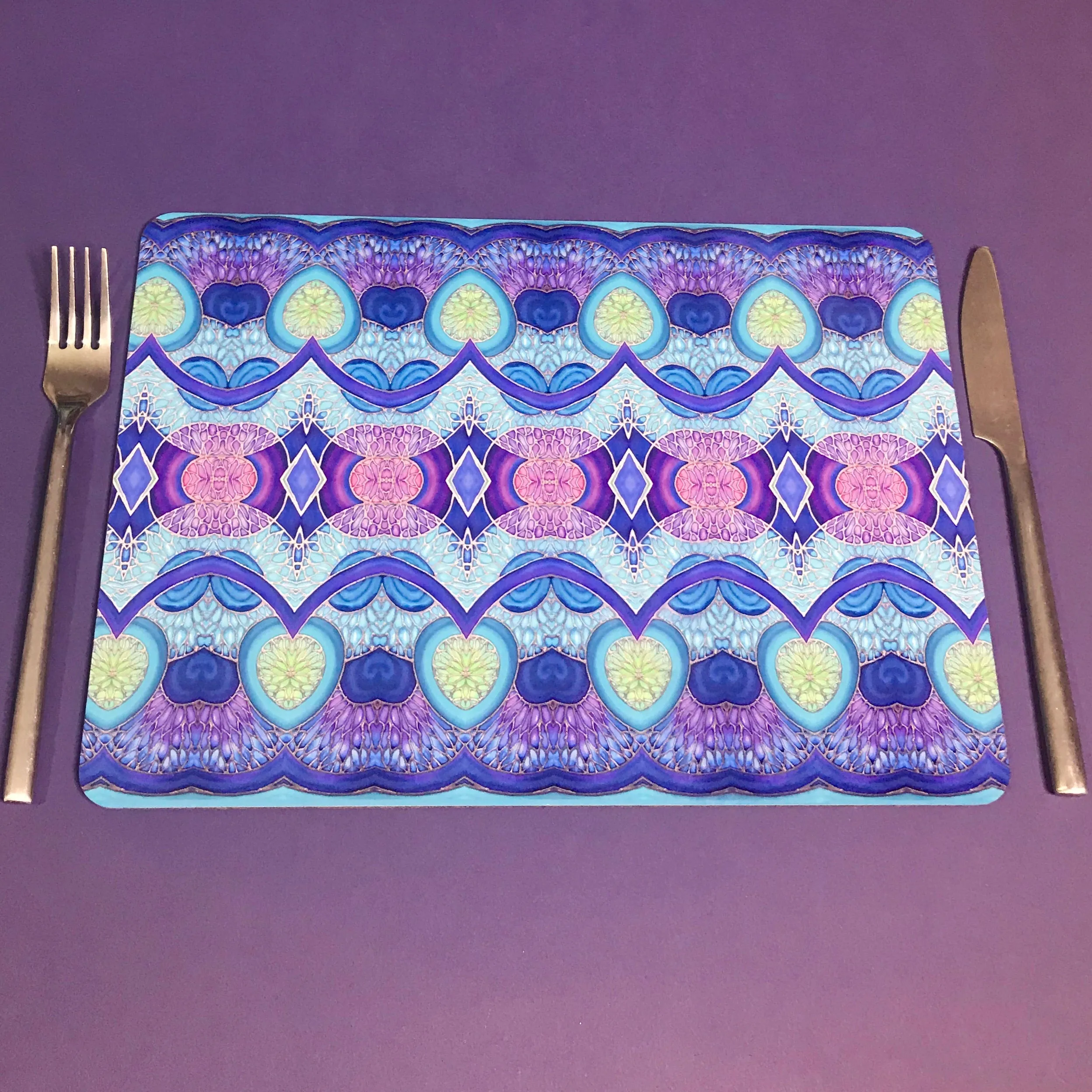 Persian Design Table Mats and Coasters - High Quality Table Mats - Blue Purple Green Tableware