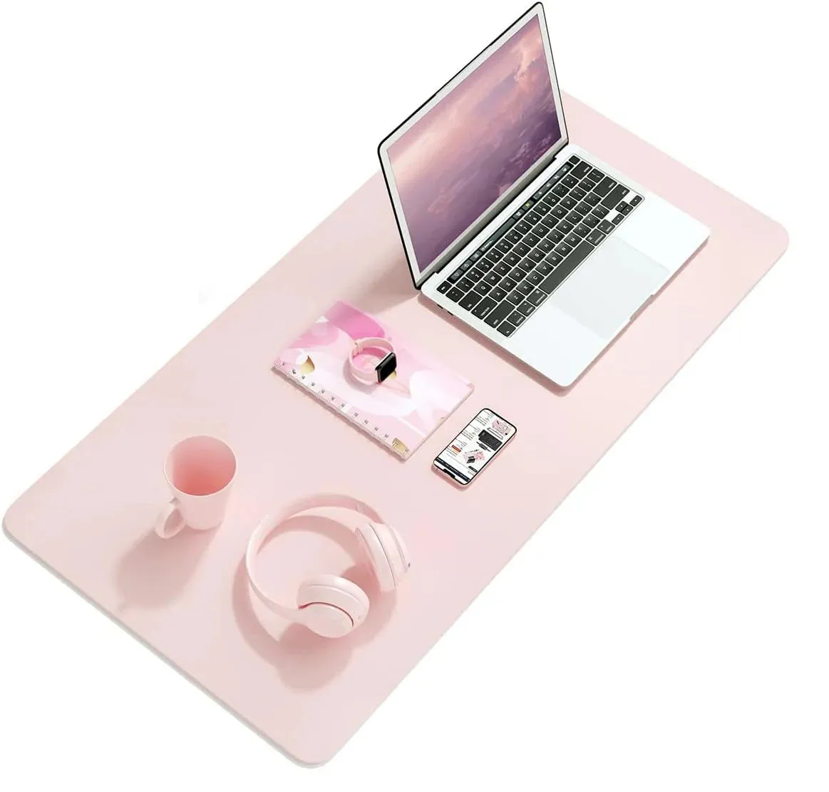 Pink Waterproof PVC Leather Desk Mat for Girls - Non-Slip Gaming & Laptop Pad