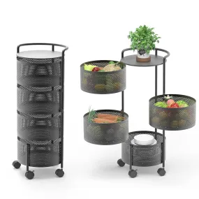 Plantex Kitchen Trolley with Wheels/Rotating Kitchen Storage Rack/Fruit Trolley for Kitchen/Kitchen Vegetable Storage Rack/Vegetable Basket for Kitchen Steel / (4-Tier, Black)