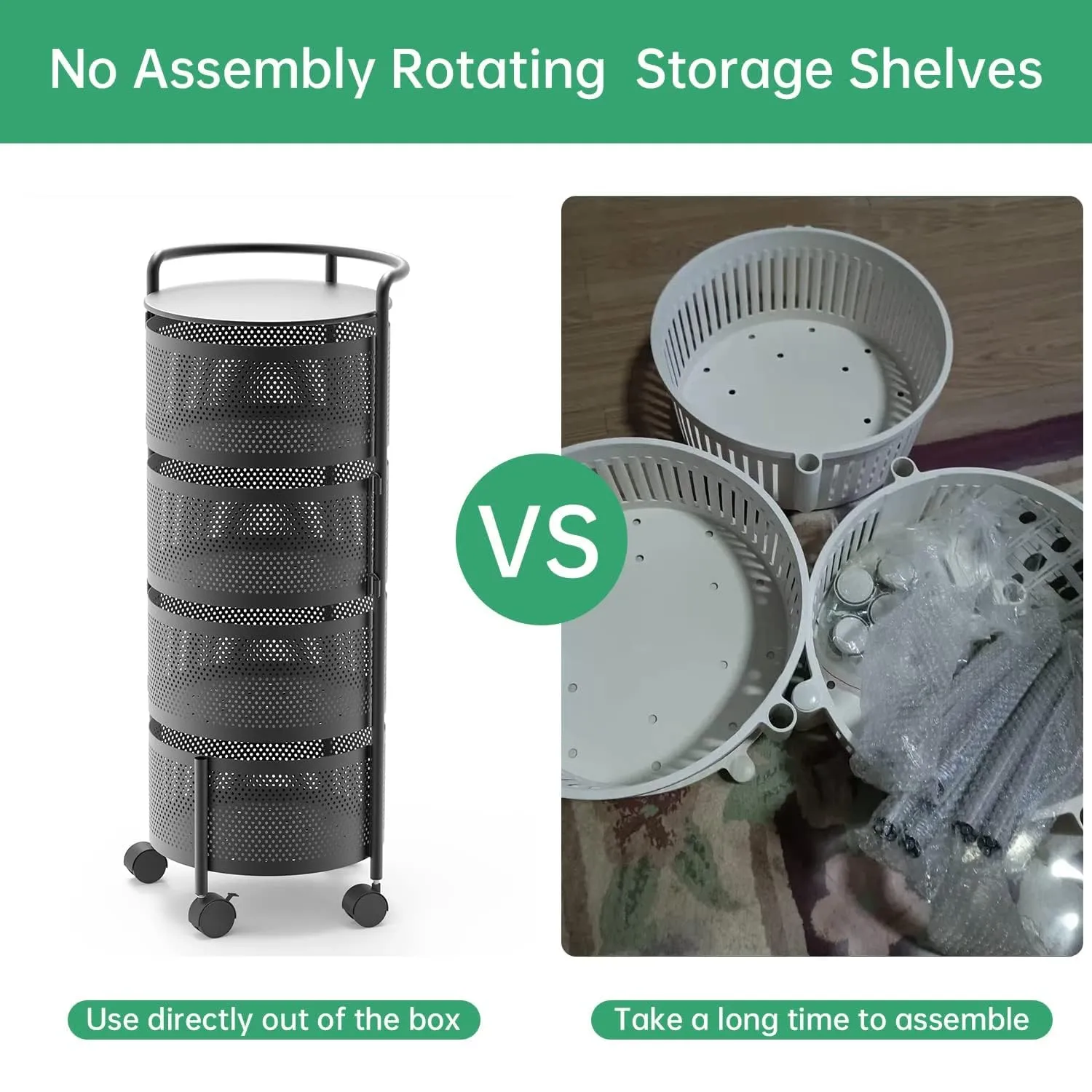 Plantex Kitchen Trolley with Wheels/Rotating Kitchen Storage Rack/Fruit Trolley for Kitchen/Kitchen Vegetable Storage Rack/Vegetable Basket for Kitchen Steel / (4-Tier, Black)