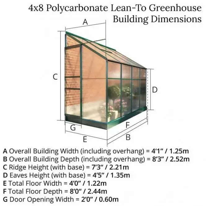 Polycarbonate Lean-To Greenhouse 4' x 8'