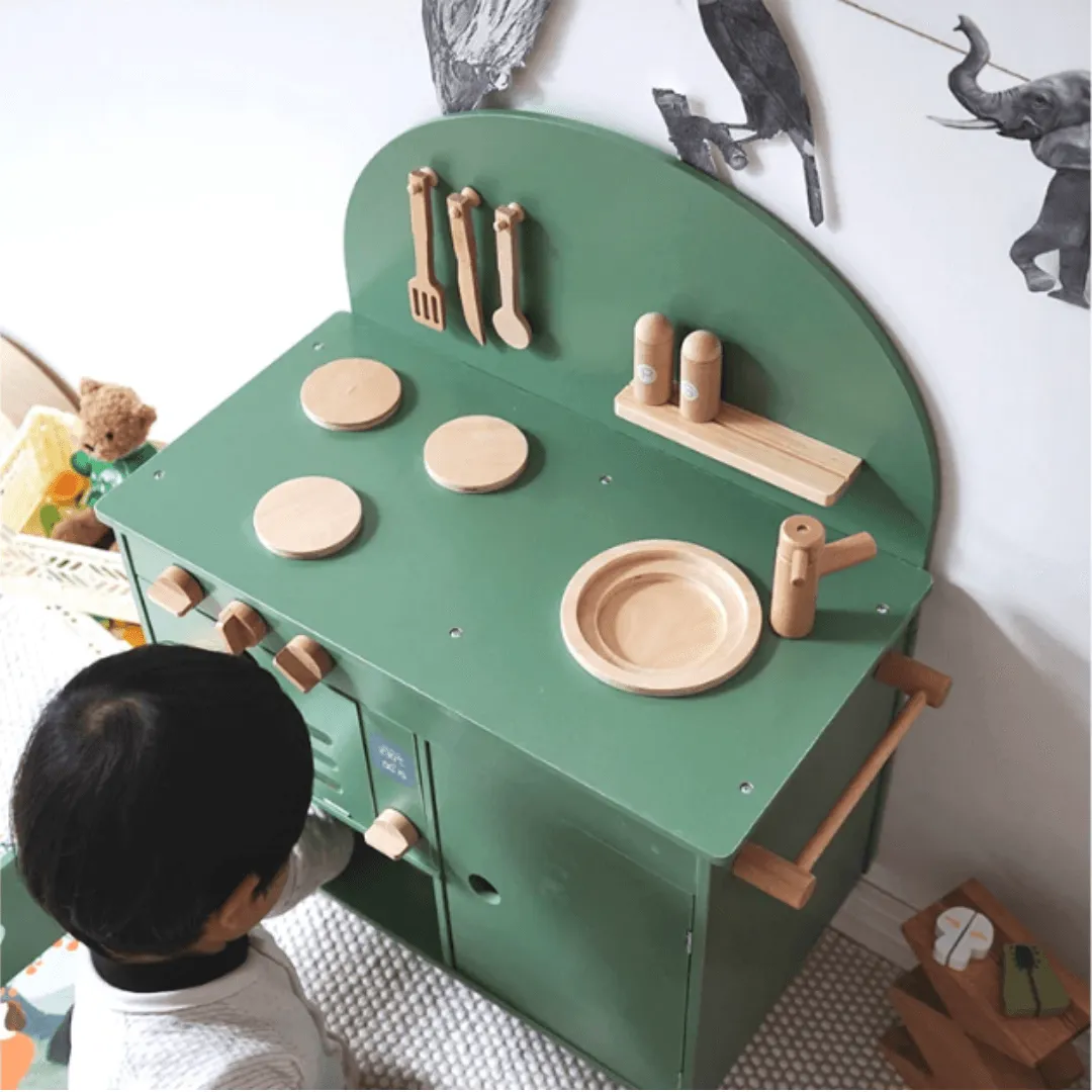 Pretend Wooden Cooking Wooden Kitchen For Kids