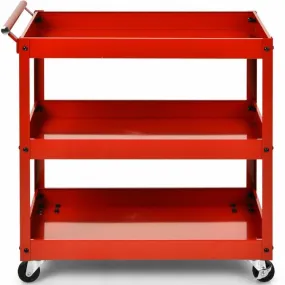 Red Steel Frame Kitchen Cart on Wheels with 2 Bottom Shelves