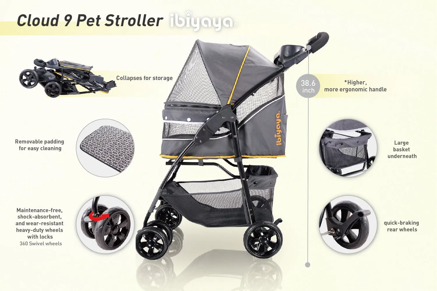 Retro Luxe Pet Stroller For Pets Up To 30kg - Prism Black