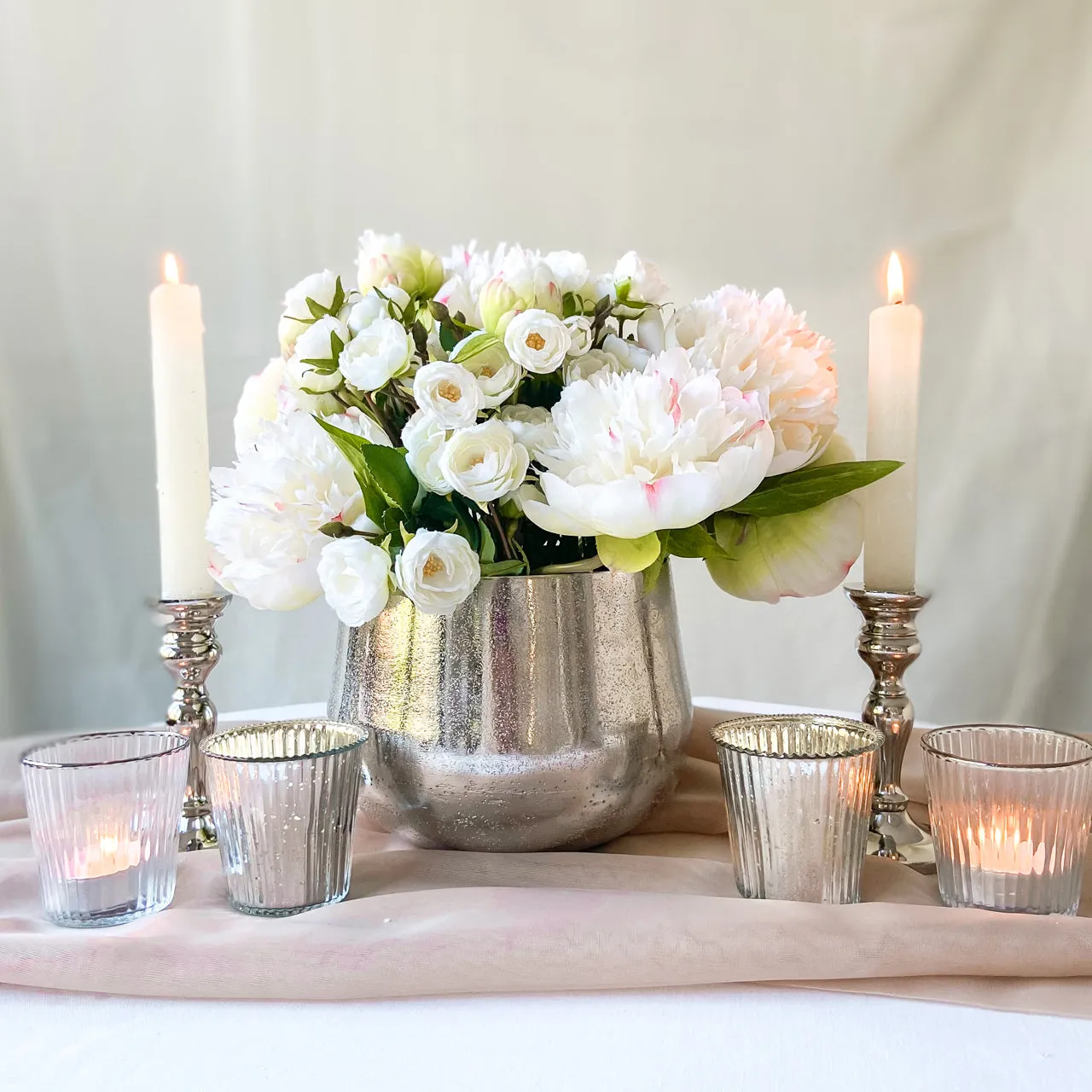 Ribbed Mercury Glass Tea Light Holders Silver