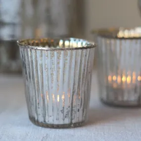 Ribbed Mercury Glass Tea Light Holders Silver