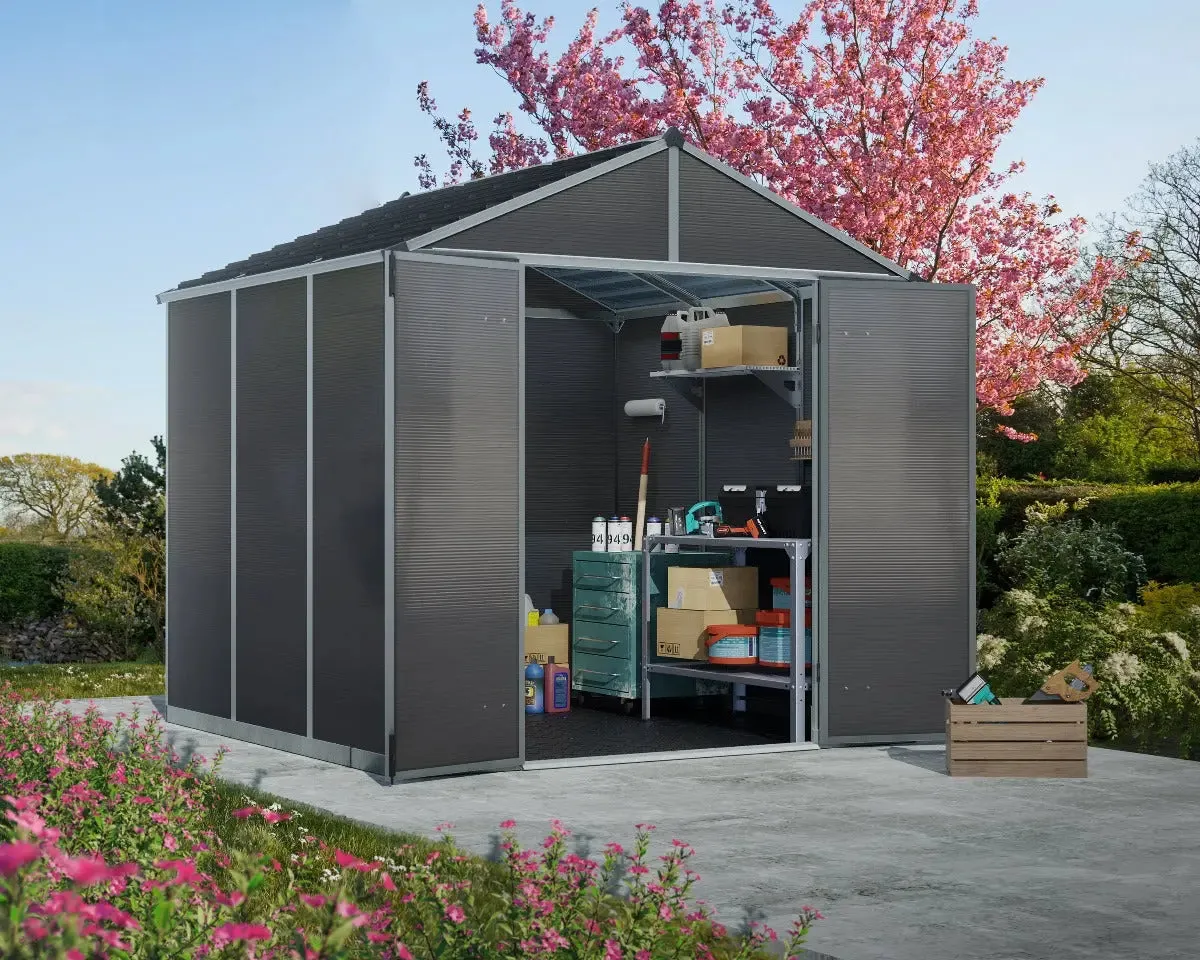 Rubicon™ ~8 ft. x 8 ft. Grey Storage Shed | Palram-Canopia