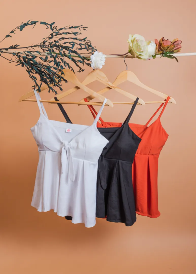 Rust Front Ribbon Tie Top