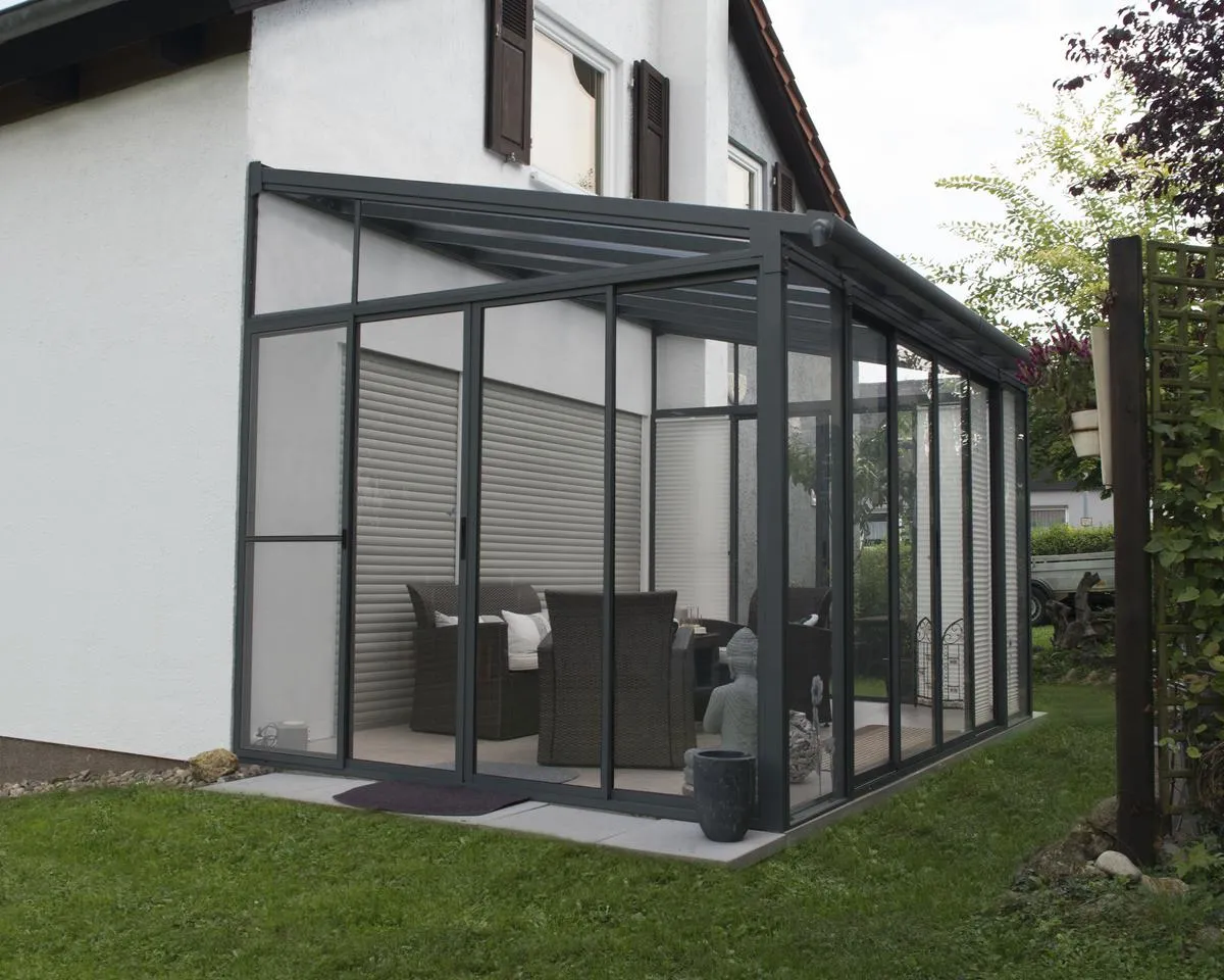 SanRemo™ 10 ft. x 14 ft. Solarium Patio Enclosure Grey Frame Translucent Roof | Palram-Canopia