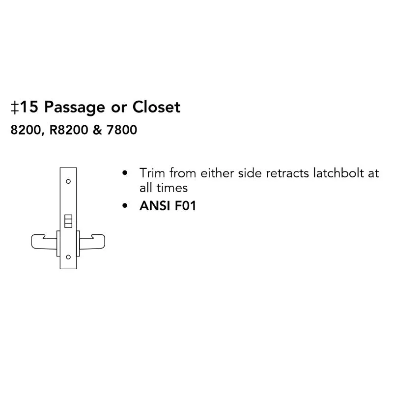 Sargent 8215-LNMI Passage or Closet Mortise Lock, MI - Lever, LN - Rose, Field Reversible