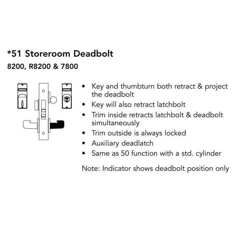 Sargent LC-8251-LNJ Storeroom Deadbolt Mortise Lock, J - Lever, LN - Rose, Field Reversible, Less Cylinder