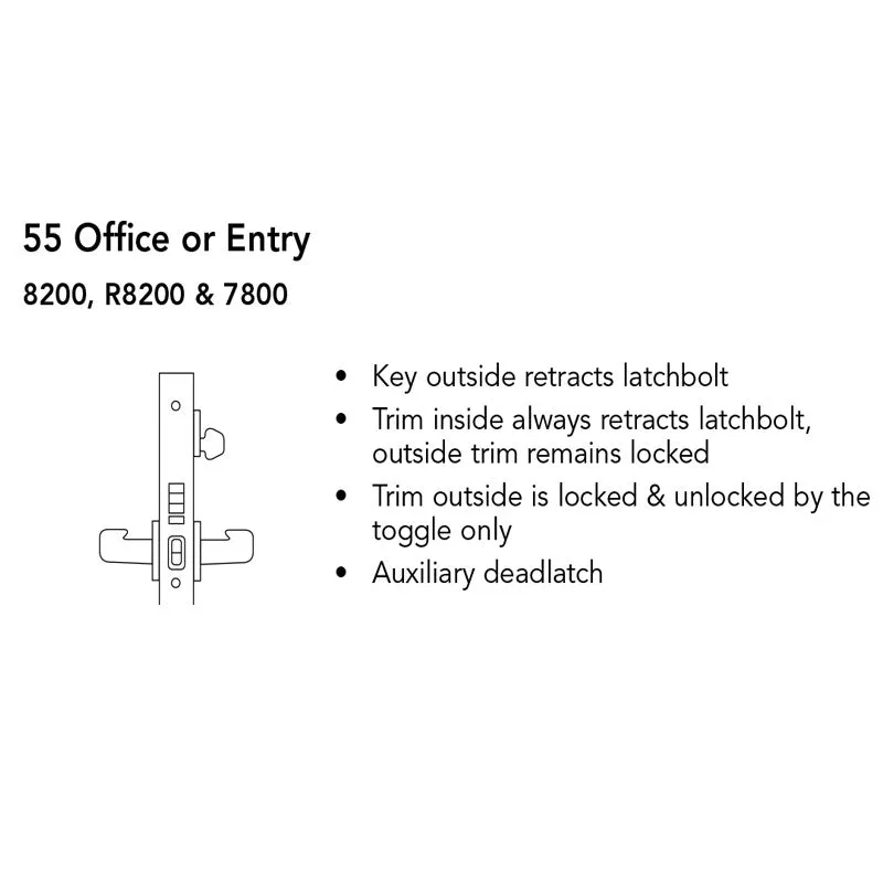 Sargent RX-LC-8255-24V-LNL Office or Entry 24V Electrified Mortise Lock, LN Rose, L Lever, RX Switch, Less Cylinder