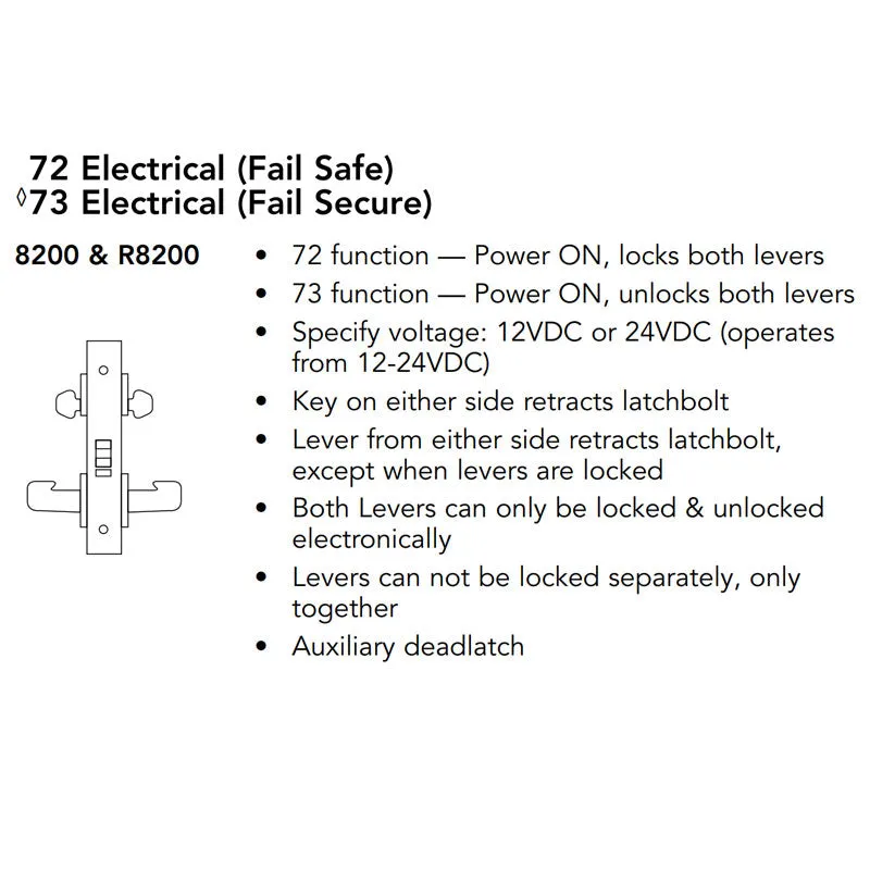 Sargent RX-LC-8273-24V LNL 32D Fail Secure 24V Electrified Mortise Lock, LN Rose, L Lever, Less Cylinder, RX Switch, Satin Stainless Steel