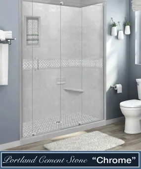 Stone Threshold, Casings and Sliding Shower Door, Easy Remodel Kit