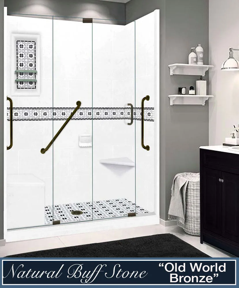 Stone Threshold, Casings and Sliding Shower Door, Easy Remodel Kit