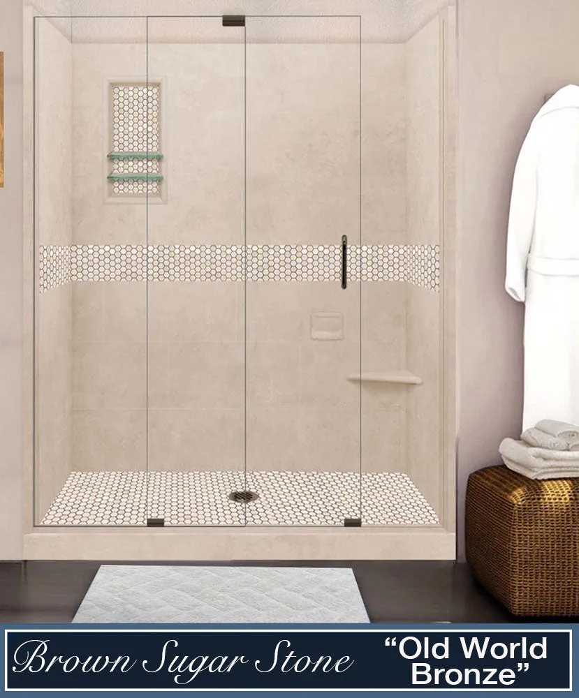Stone Threshold, Casings and Sliding Shower Door, Easy Remodel Kit