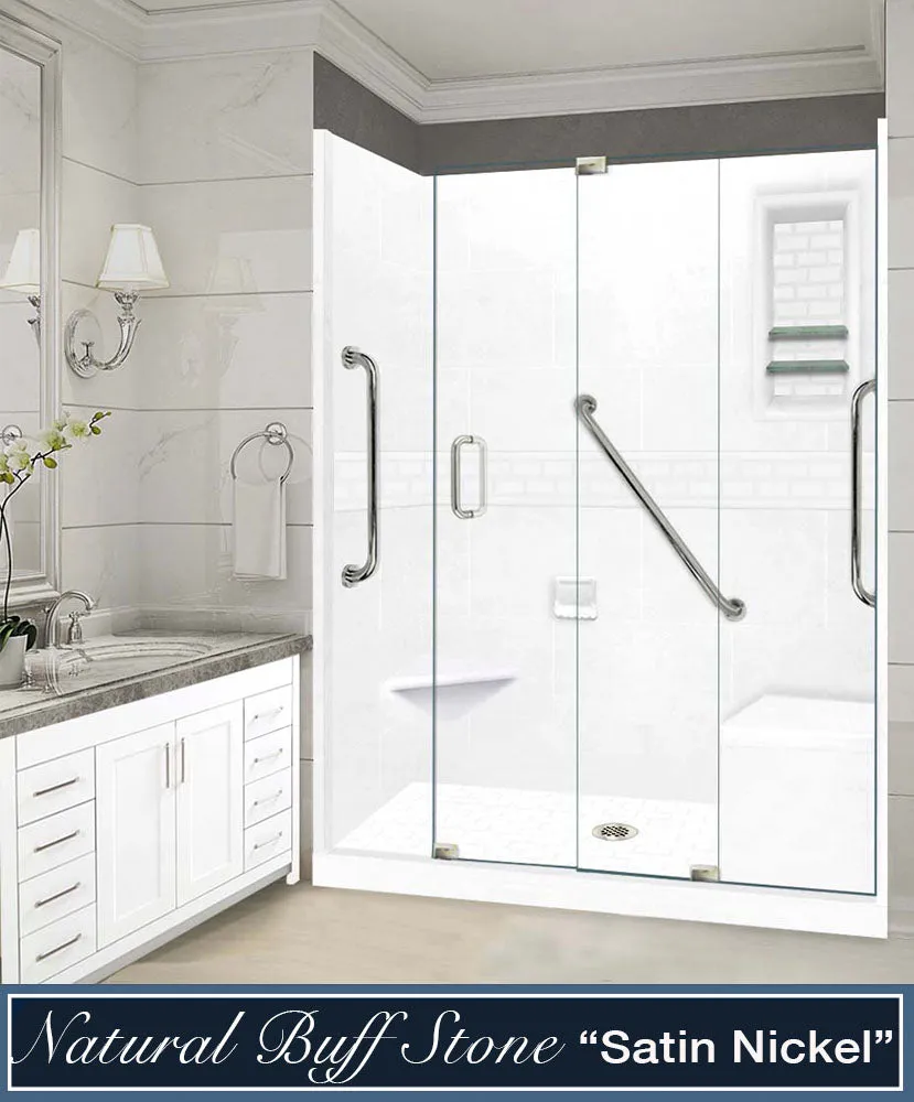 Stone Threshold, Casings and Sliding Shower Door, Easy Remodel Kit