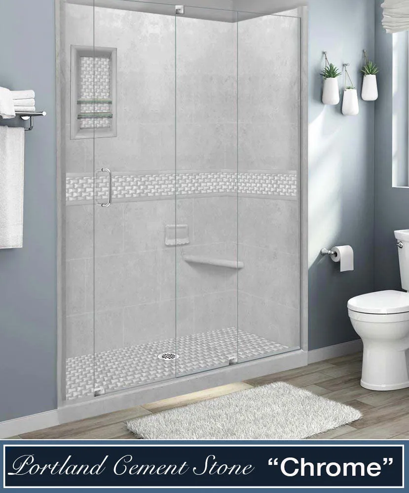 Stone Threshold, Casings and Sliding Shower Door, Easy Remodel Kit