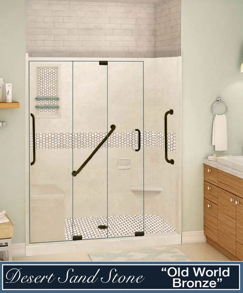 Stone Threshold, Casings and Sliding Shower Door, Easy Remodel Kit