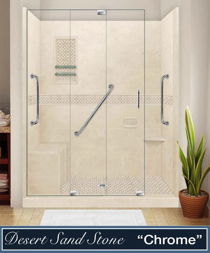 Stone Threshold, Casings and Sliding Shower Door, Easy Remodel Kit
