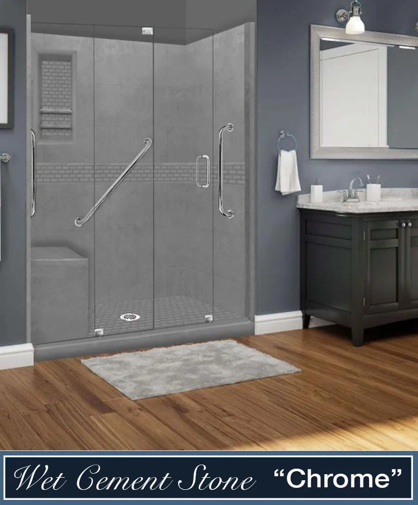 Stone Threshold, Casings and Sliding Shower Door, Easy Remodel Kit