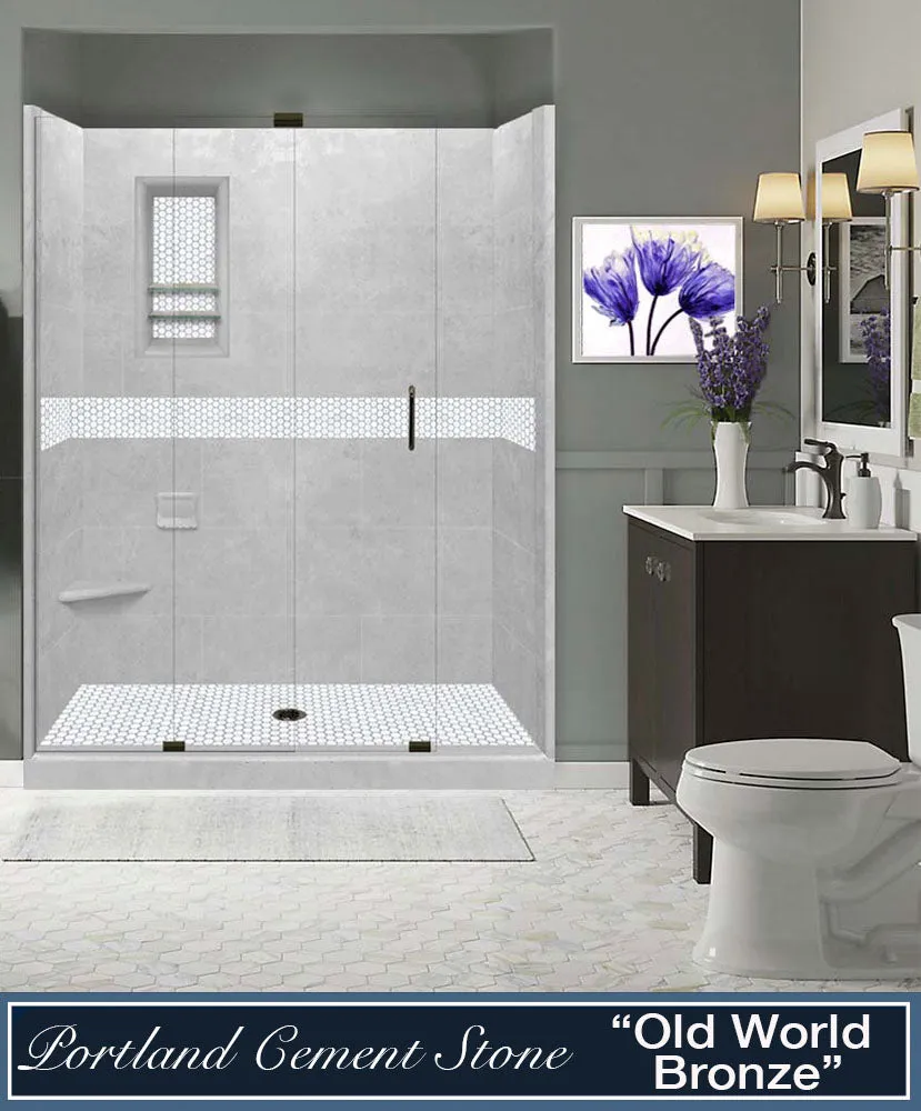 Stone Threshold, Casings and Sliding Shower Door, Easy Remodel Kit