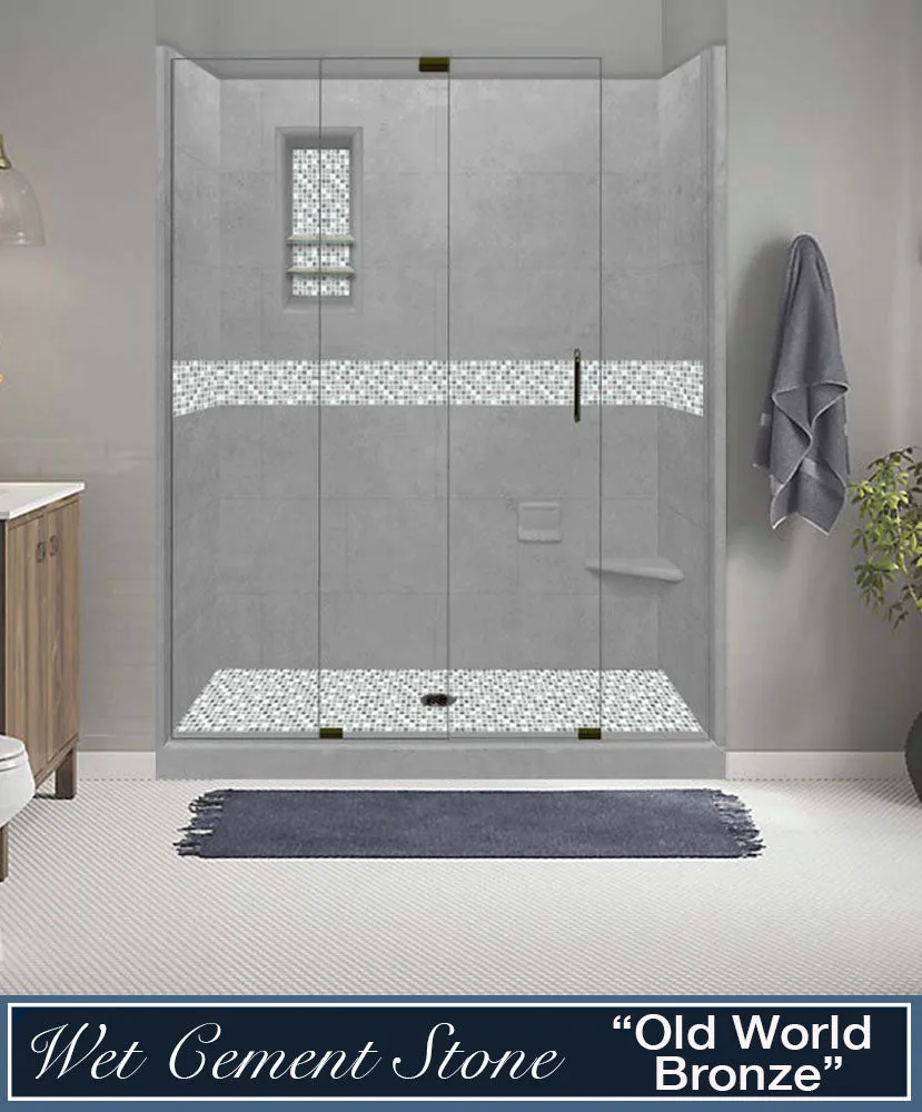 Stone Threshold, Casings and Sliding Shower Door, Easy Remodel Kit