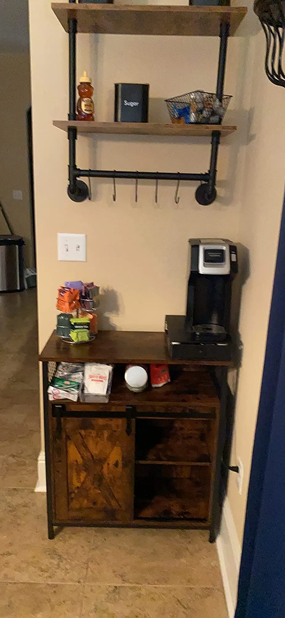 Storage Cabinet, Sideboard Cupboard with Open Compartment, Sliding Barn Door