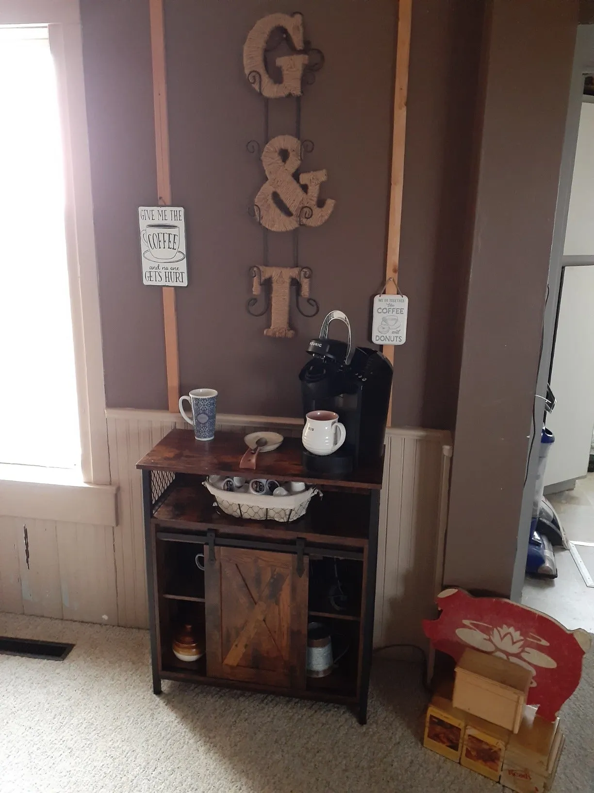 Storage Cabinet, Sideboard Cupboard with Open Compartment, Sliding Barn Door