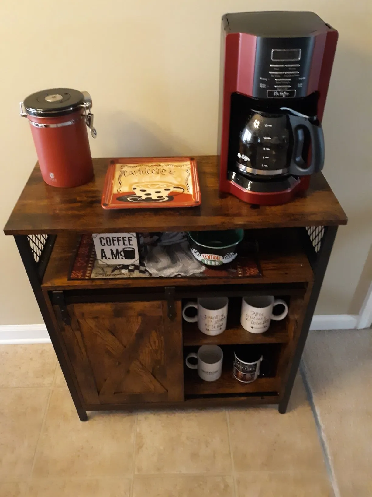 Storage Cabinet, Sideboard Cupboard with Open Compartment, Sliding Barn Door