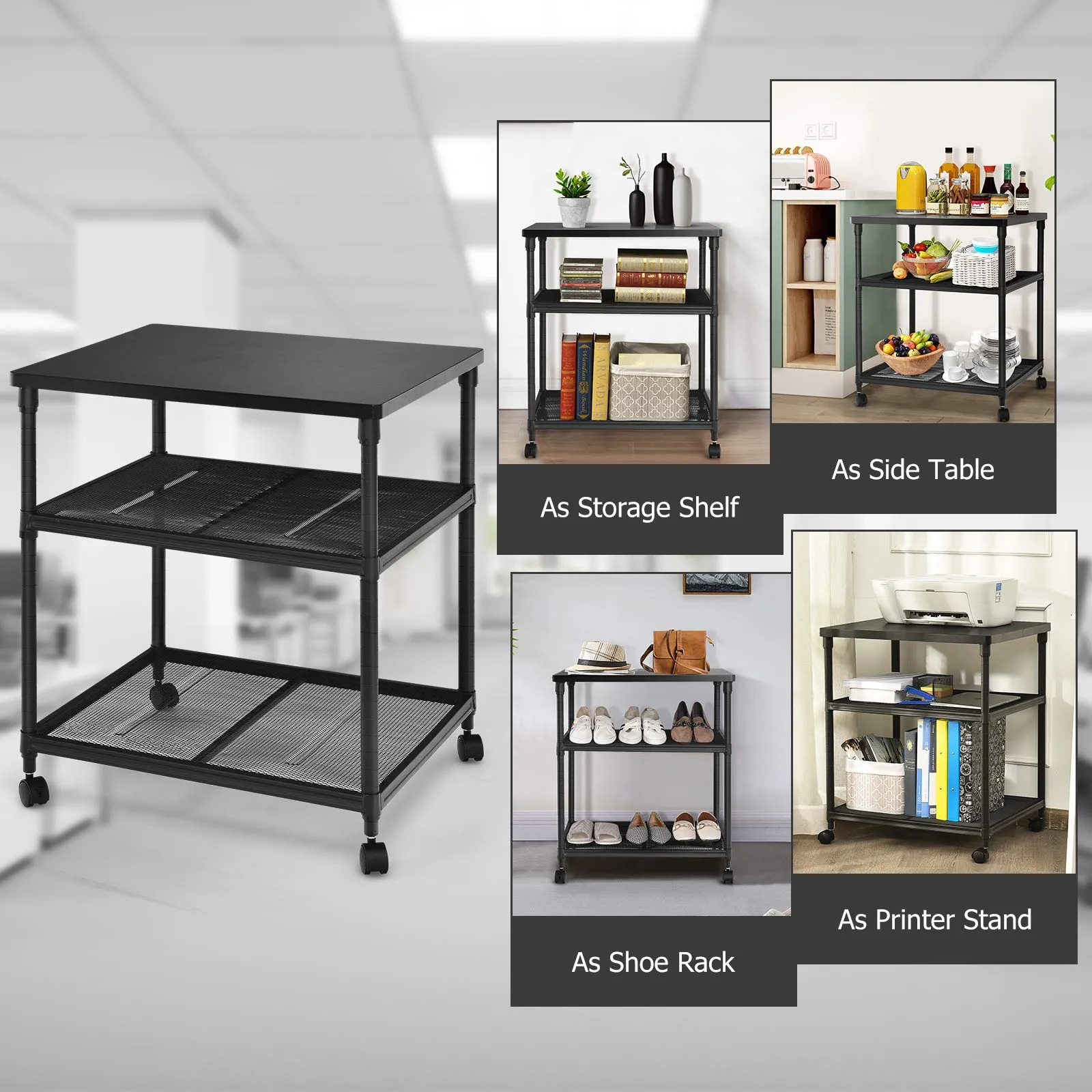 Tangkula 3-Tier Printer Stand Printer Cart, Multifunctional Utility Cart w/ Ample Storage Space