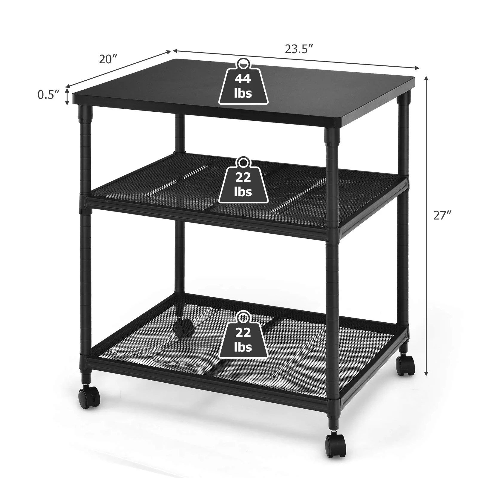 Tangkula 3-Tier Printer Stand Printer Cart, Multifunctional Utility Cart w/ Ample Storage Space