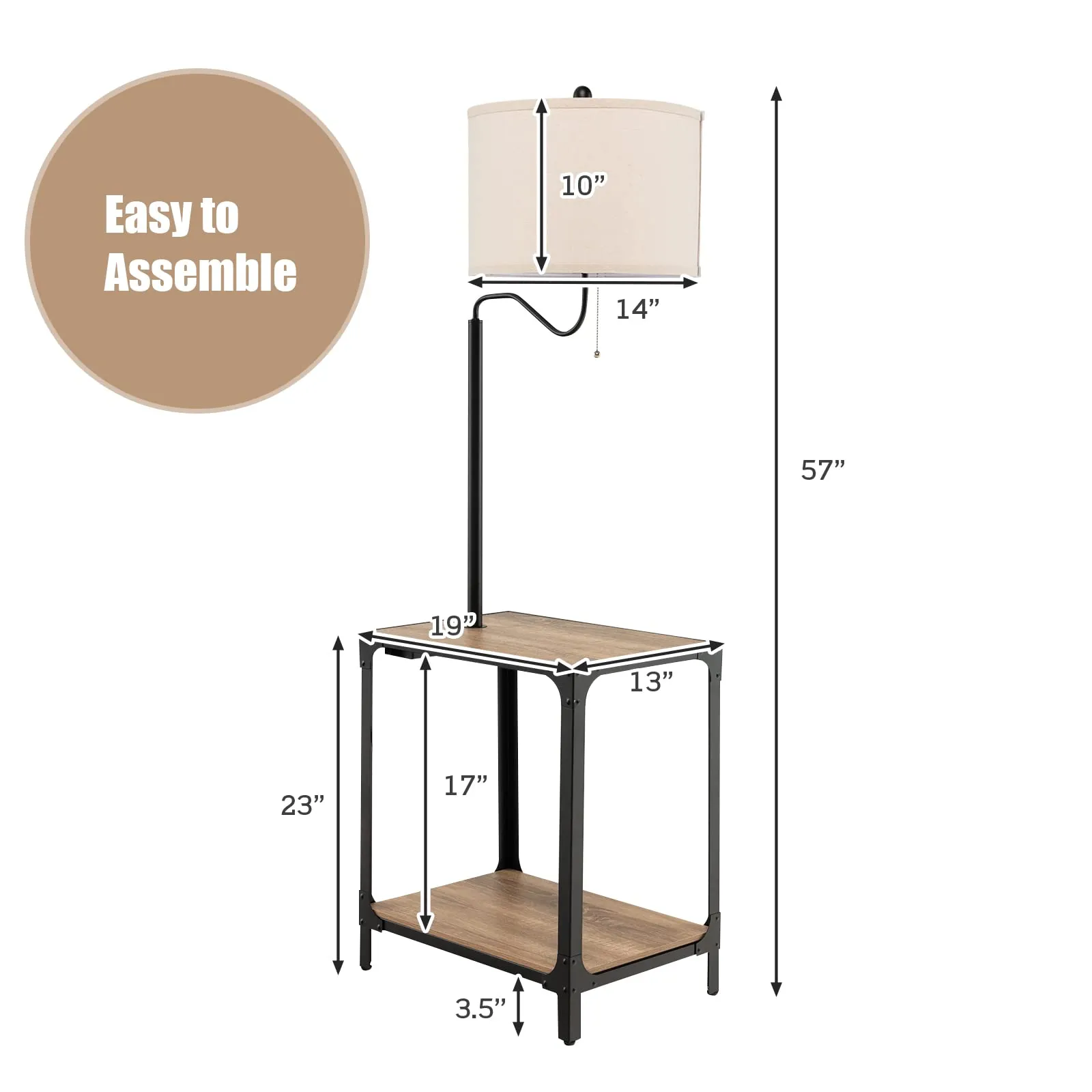 Tangkula Floor Lamp with End Table and USB Charging Ports