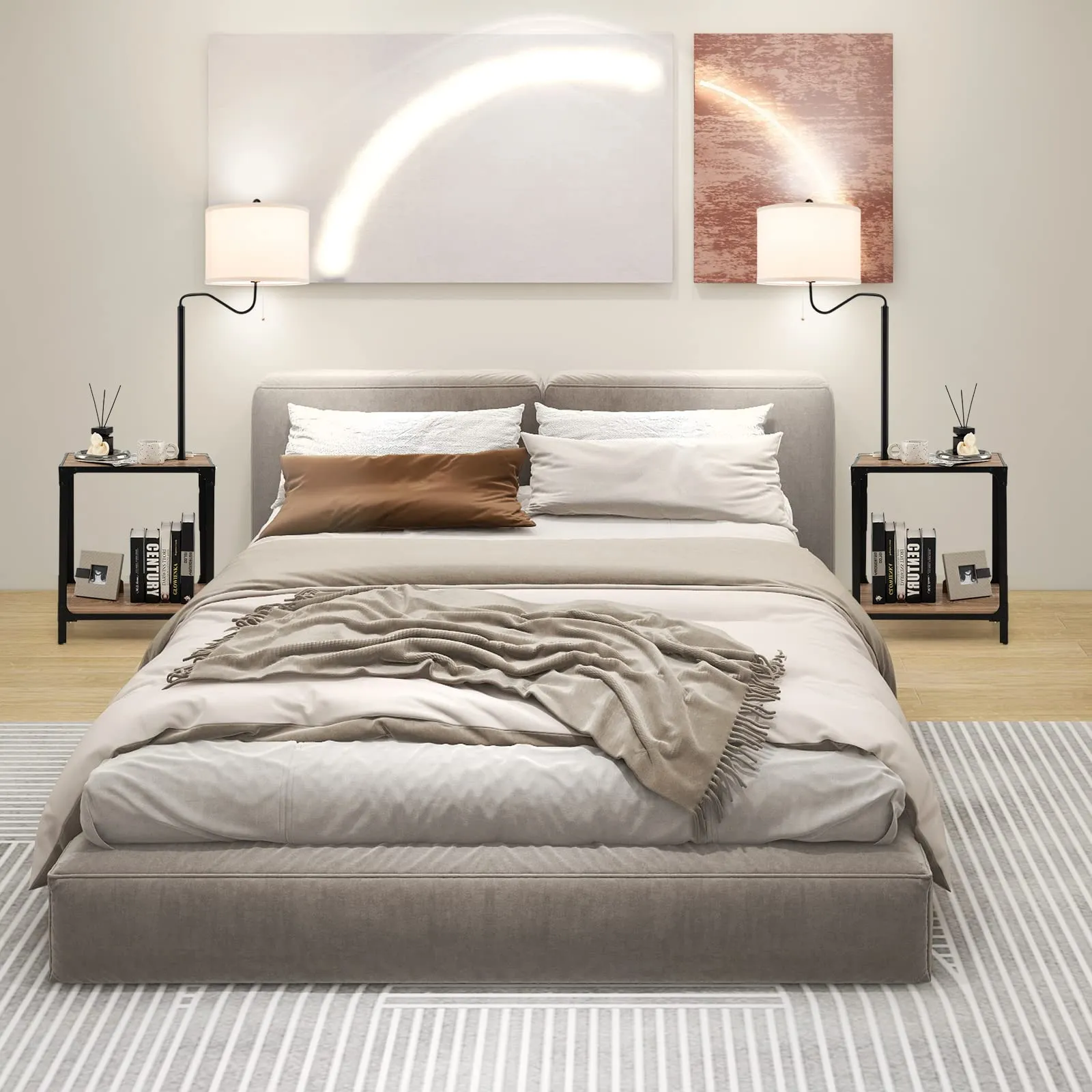 Tangkula Floor Lamp with End Table and USB Charging Ports