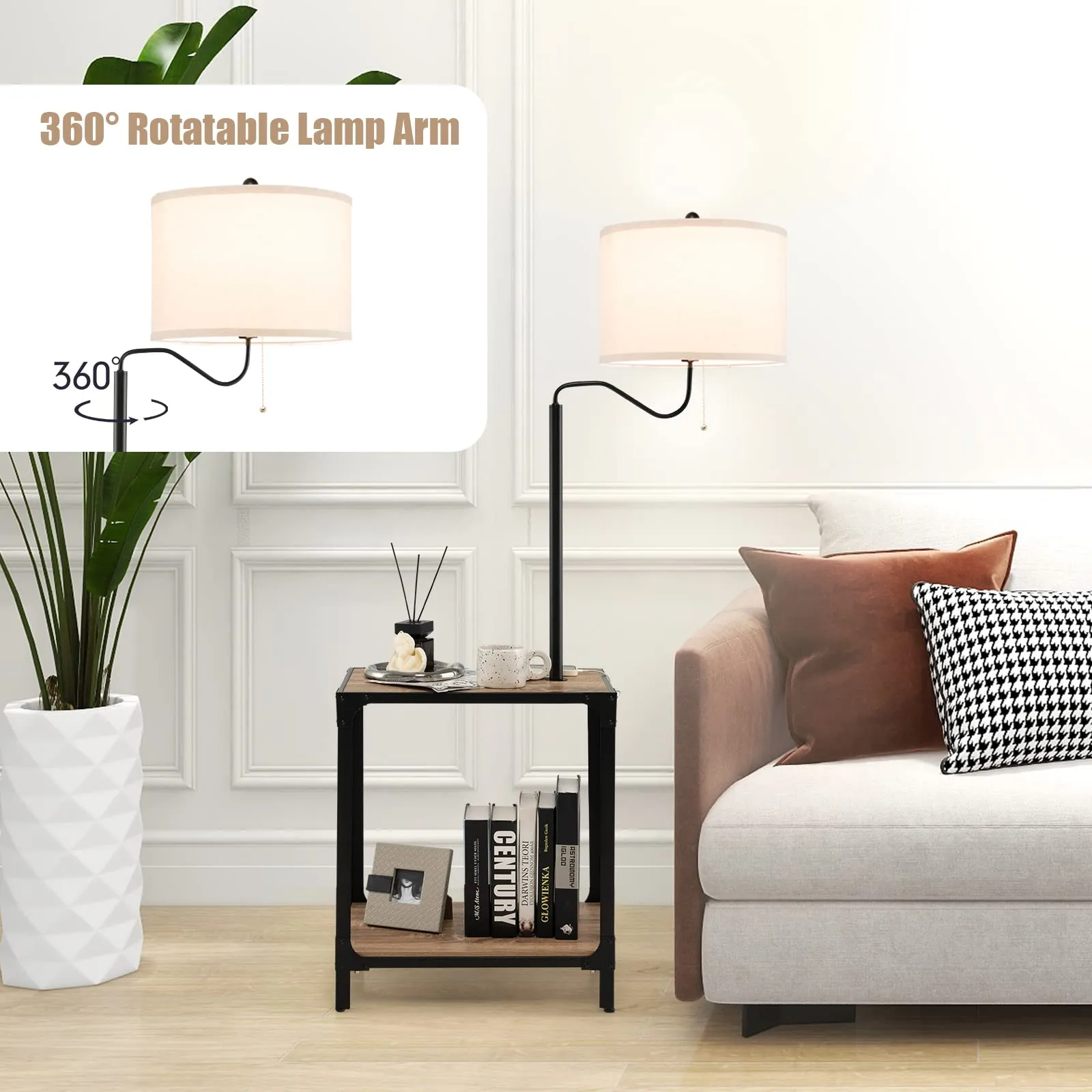Tangkula Floor Lamp with End Table and USB Charging Ports