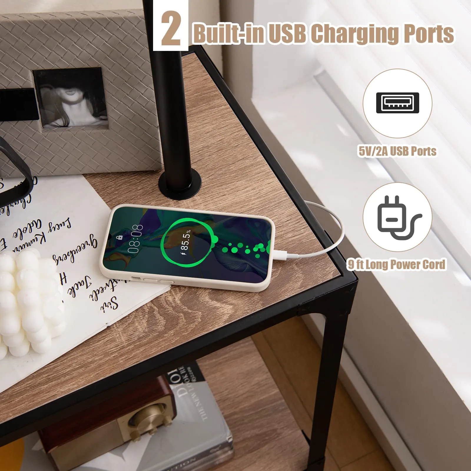 Tangkula Floor Lamp with End Table and USB Charging Ports
