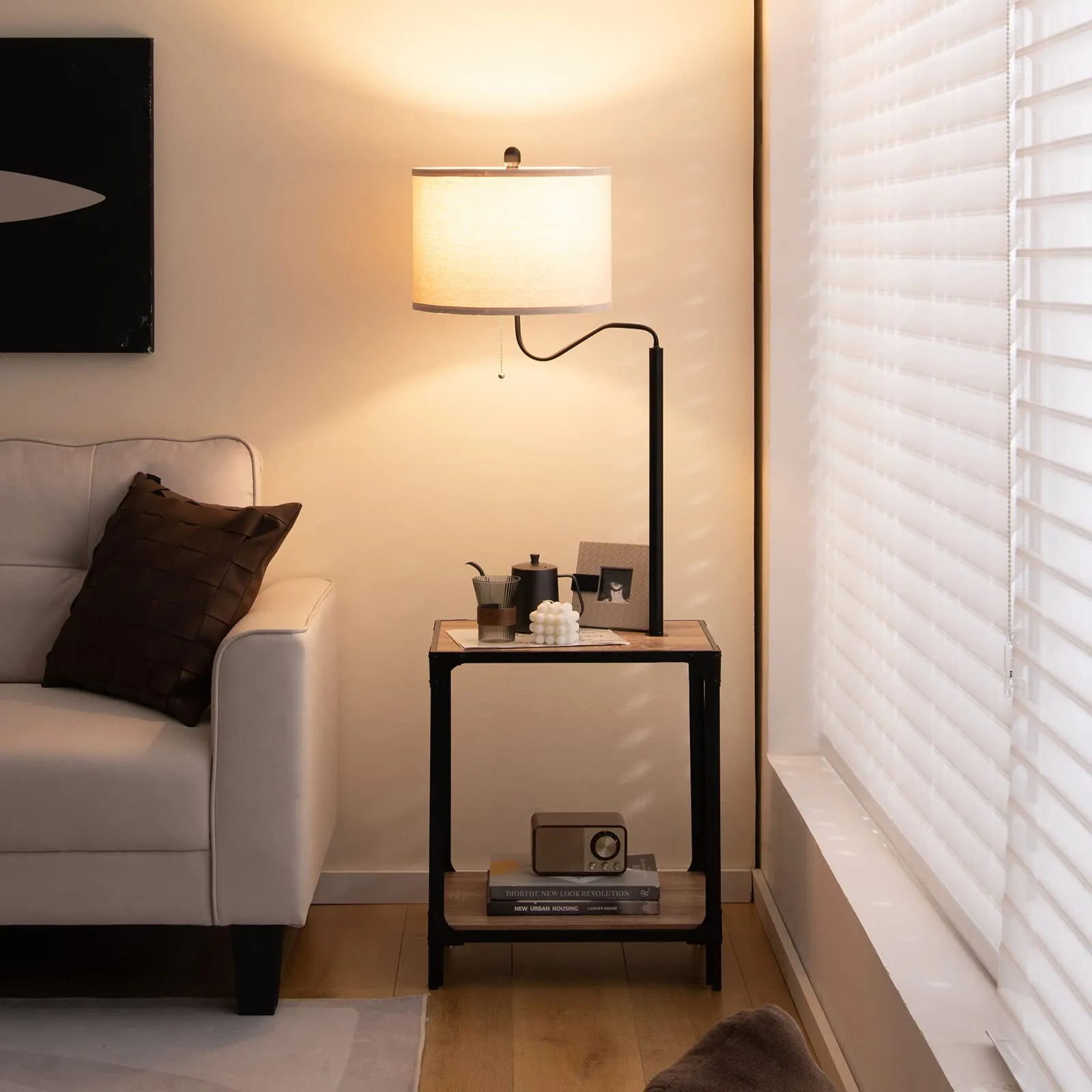 Tangkula Floor Lamp with End Table and USB Charging Ports
