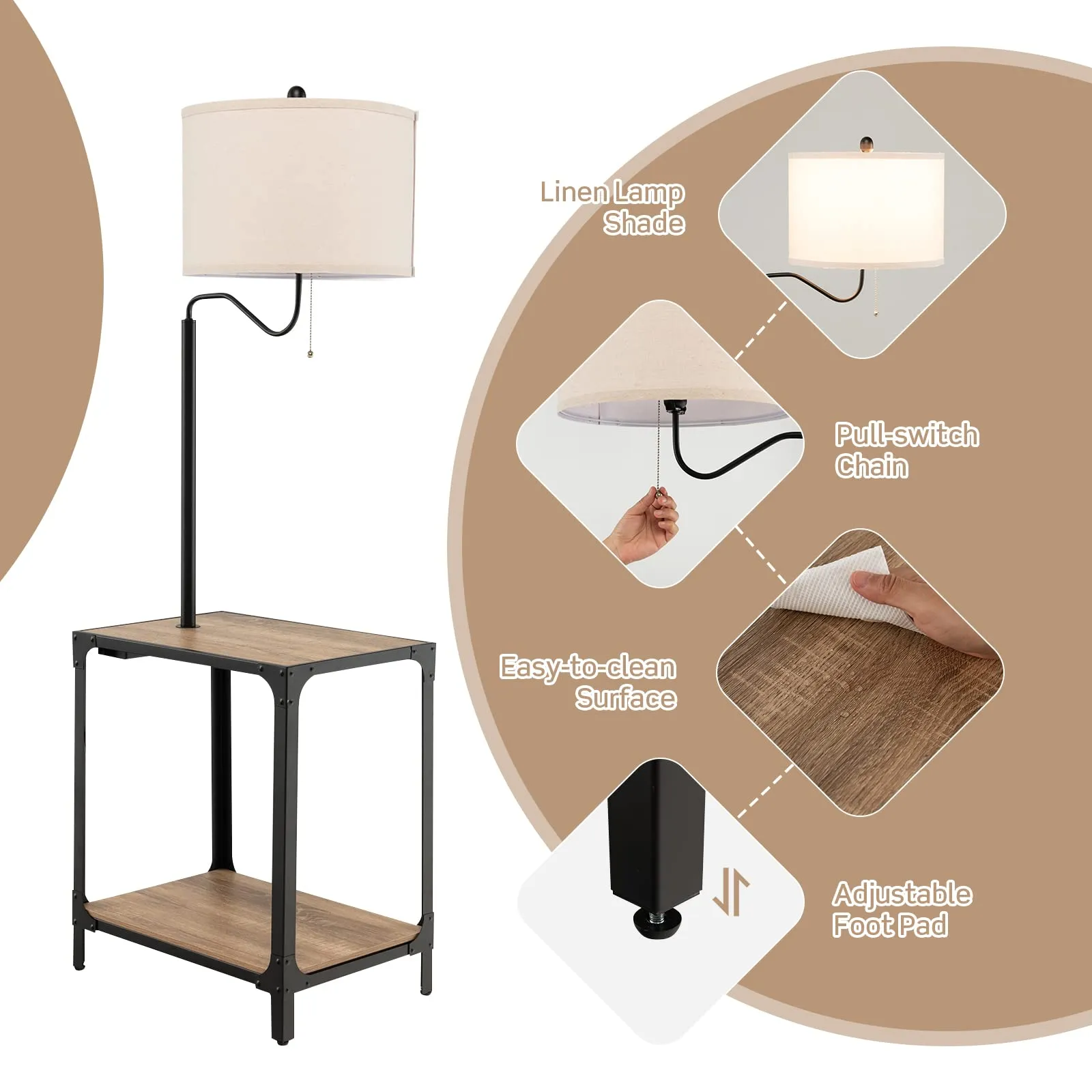 Tangkula Floor Lamp with End Table and USB Charging Ports