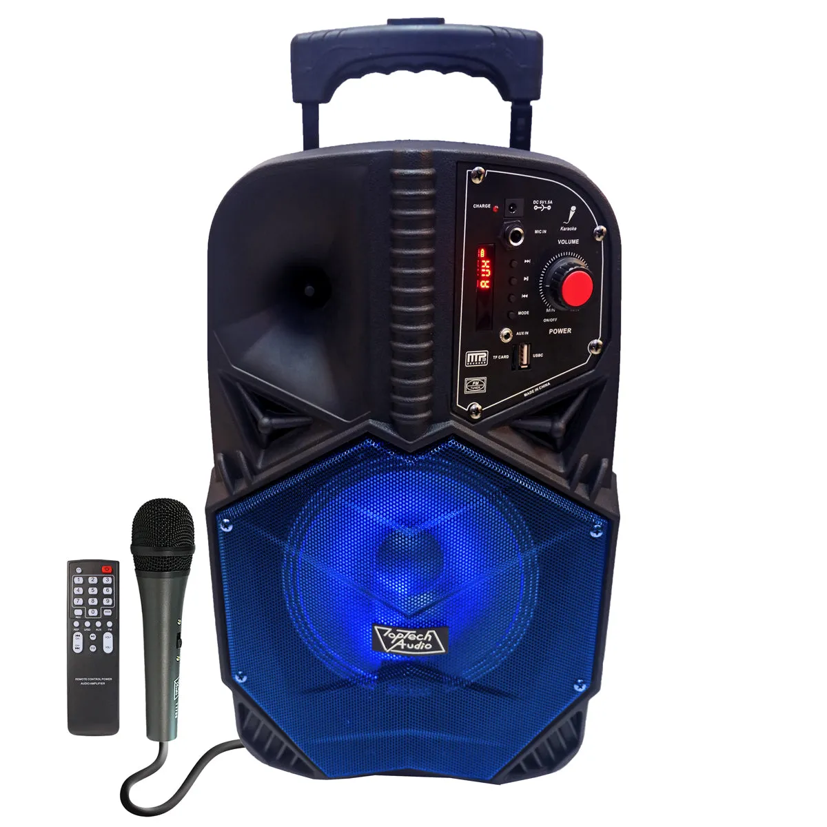 TOPTECH BLADE-8, 8-Inch 1600W Peak Power Portable Bluetooth Speaker with LED Lights & Microphone, Trolley Handle for Easy Transport