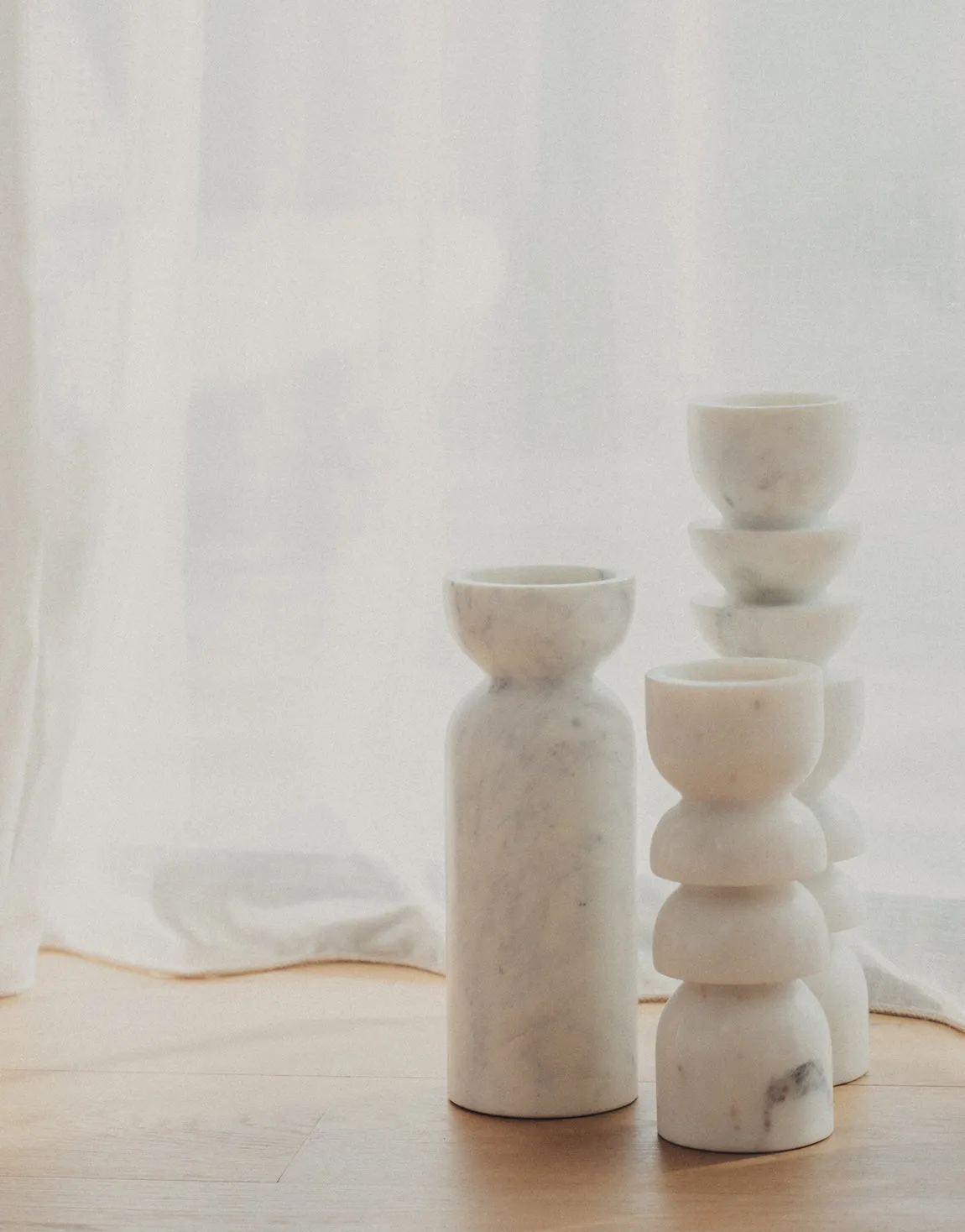 Toulin Candle Holder | Marble White