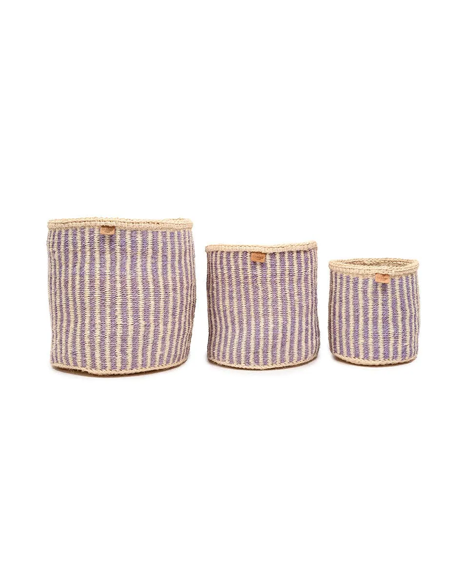 UMEME: Lavender Pinstripe Woven Storage Basket: Purple / M / Pinstripe