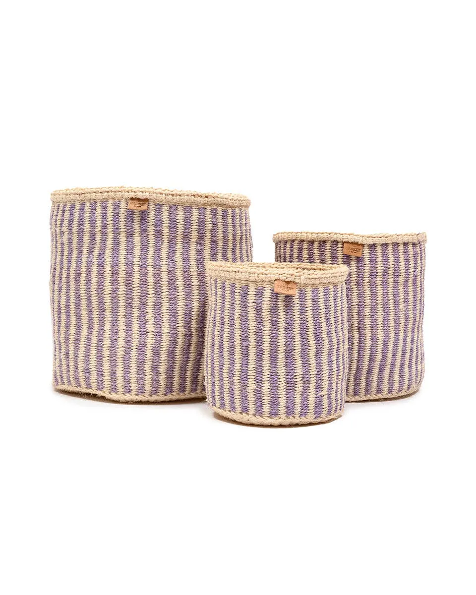 UMEME: Lavender Pinstripe Woven Storage Basket: Purple / M / Pinstripe
