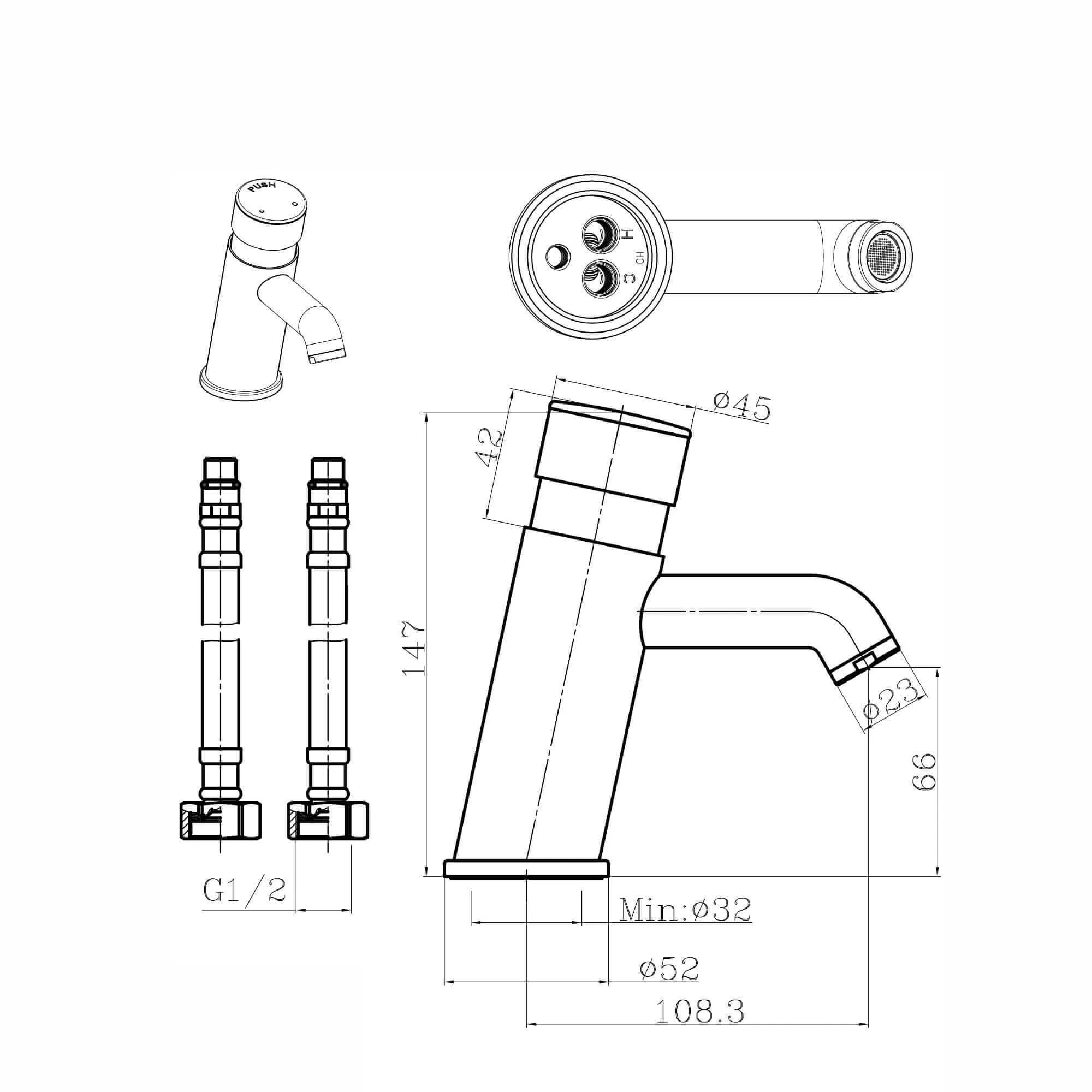Vision mono non concussive time adjustable basin mixer tap modern - chrome - 12 pack