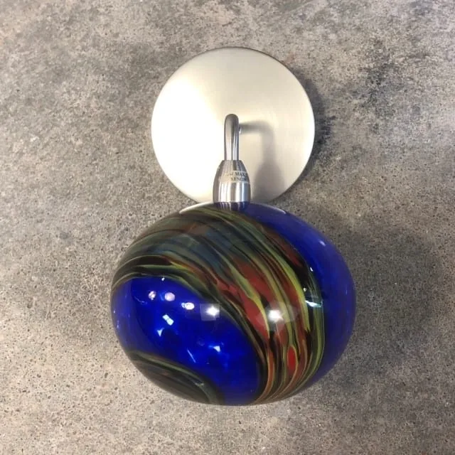 Wall Sconce - Blue Swirl Blown Glass, Brilliant Color