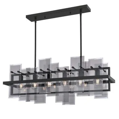 Westinghouse 6576200 Six Light Chandelier - Matte Black Finish - Smoke Grey Glass