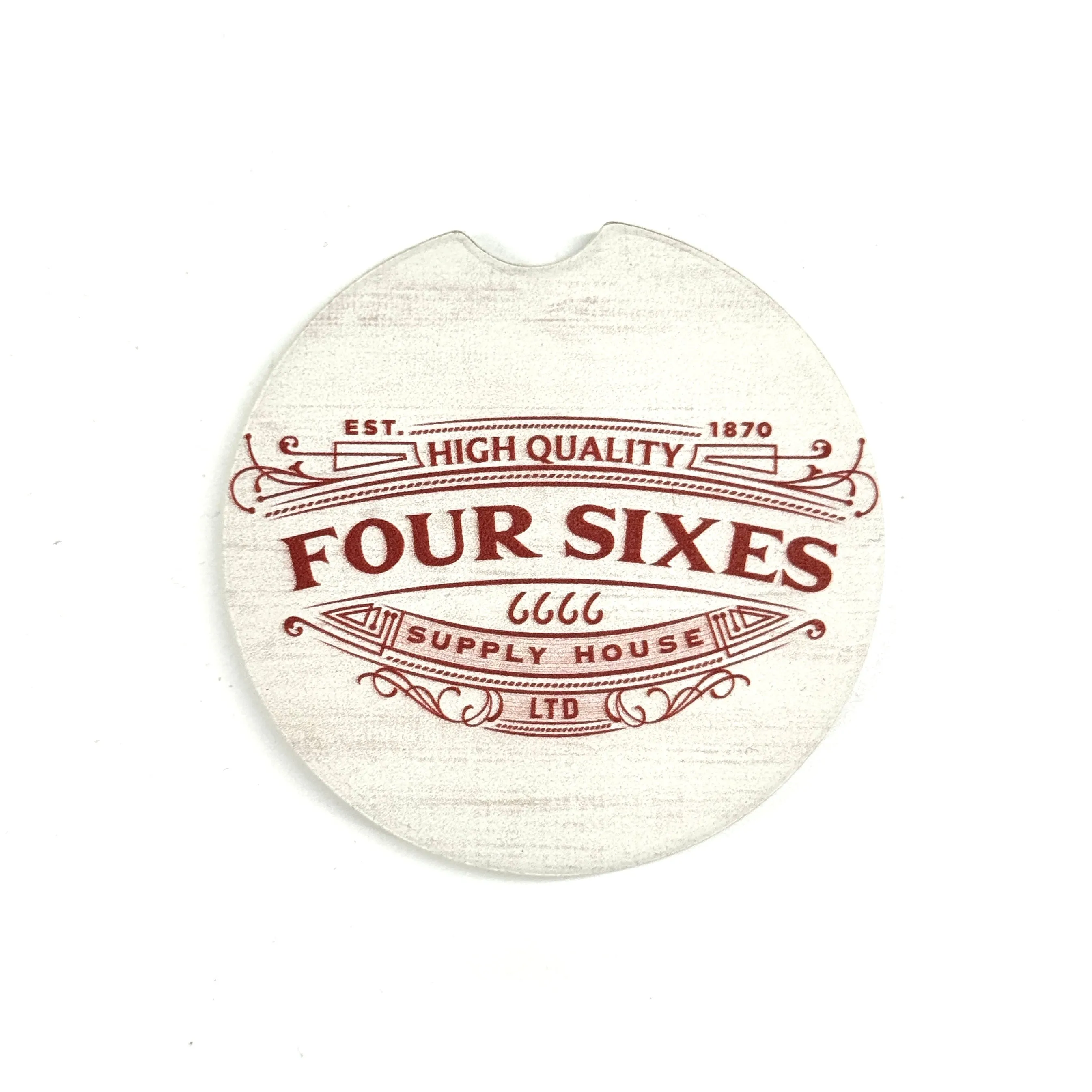 White Four Sixes Supply House Logo Car Coaster- Set of 2