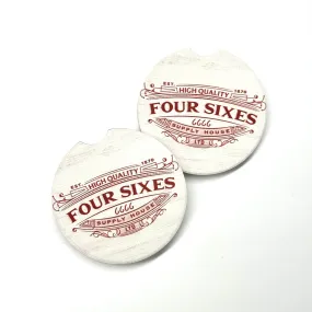 White Four Sixes Supply House Logo Car Coaster- Set of 2