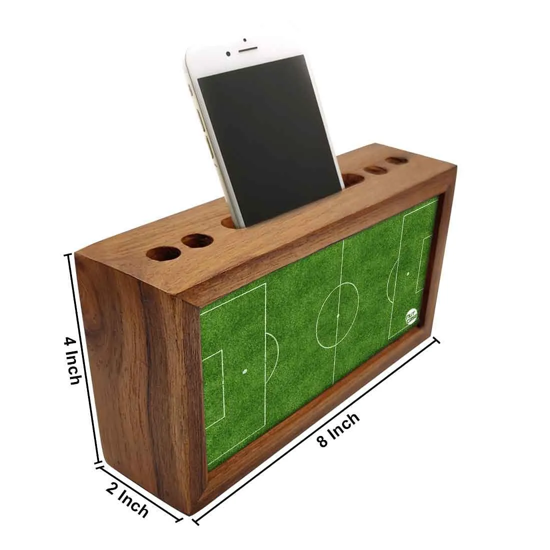 Wooden desktop organizer Pen Mobile Stand - Football Field