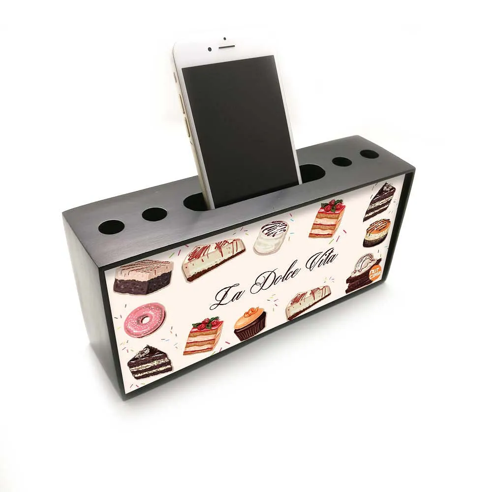 Wooden Pen Mobile Stand Holder Desk Organizer for Office - Cake